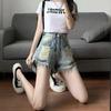 Women's High Waist Retro Ripped Denim Shorts - Slimming A-line Raw Edge Hot Pants for Spring/Summer