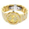 MISSFOX Mens Quartz Watch Bling Full Round Dial Waterproof 30M Classic Gold Plated Hip Hop Style