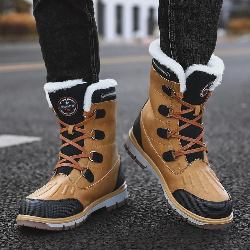 Men's High-Top Winter Snow Boots: Warm, Plus Velvet, Large Size, Casual Outdoor Footwear