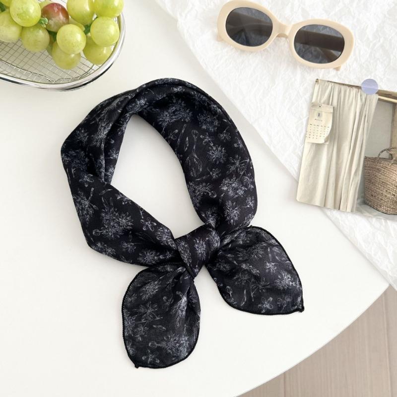 Silk scarf new fashion neck protection small shawl retro literary scarf double-sided floral headscarf headband cotton and linen square scarf