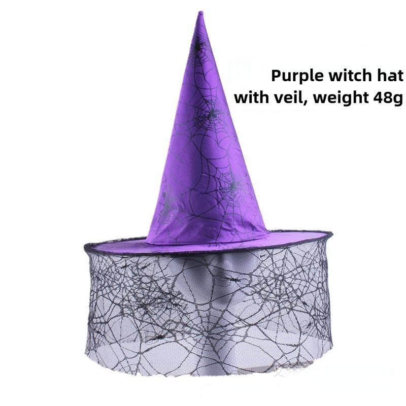 Halloween Prom Party Hat Witch Hat Witch Hat Veil Hat Printed Pumpkin Hat Black Tip Hat