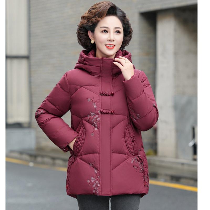 Middle Aged Down Jacket Female Mother Winter Clothing Fattened White Duck Down Grandma Clothes Old Lady Embroidered Coat Year Old