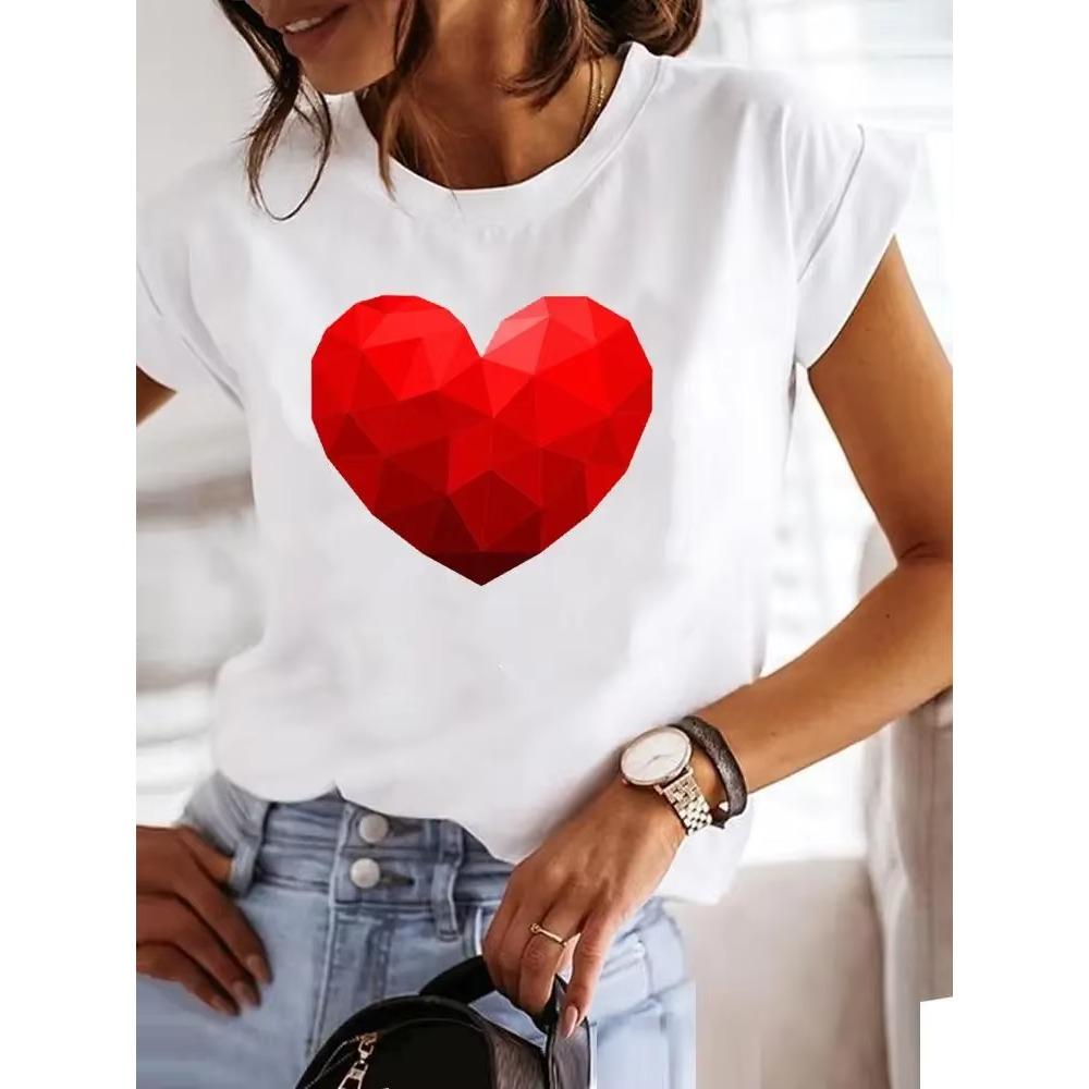 Love Style Trend Cute 90s Harajuku Women Print Ladies T-shirt Casual Basics O-collar Black Shirt Short Sleeve Ladies T-shirts