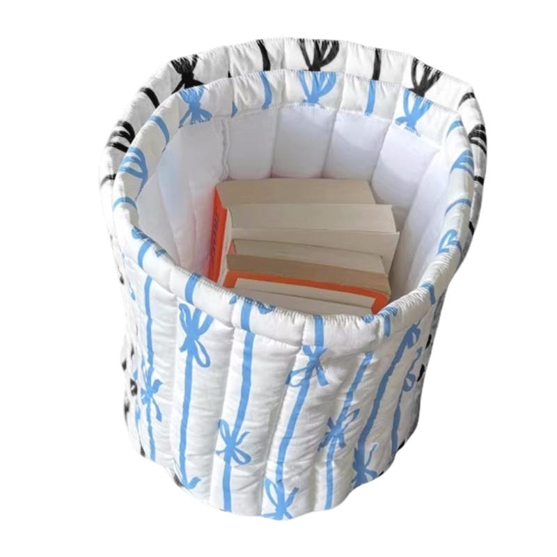 

Multipurpose Quilted Storage Basket with Bowknot Pattern Decoration for Bedrooms Bathrooms and More Organization світло-синій колір
