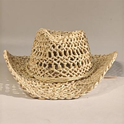 2026 Handmade Hollow Nature Cowboy Hat for Men Women Vintage Straw Weaving Beach Sun Hat Gentleman Lady Beach Cowgirl Hat