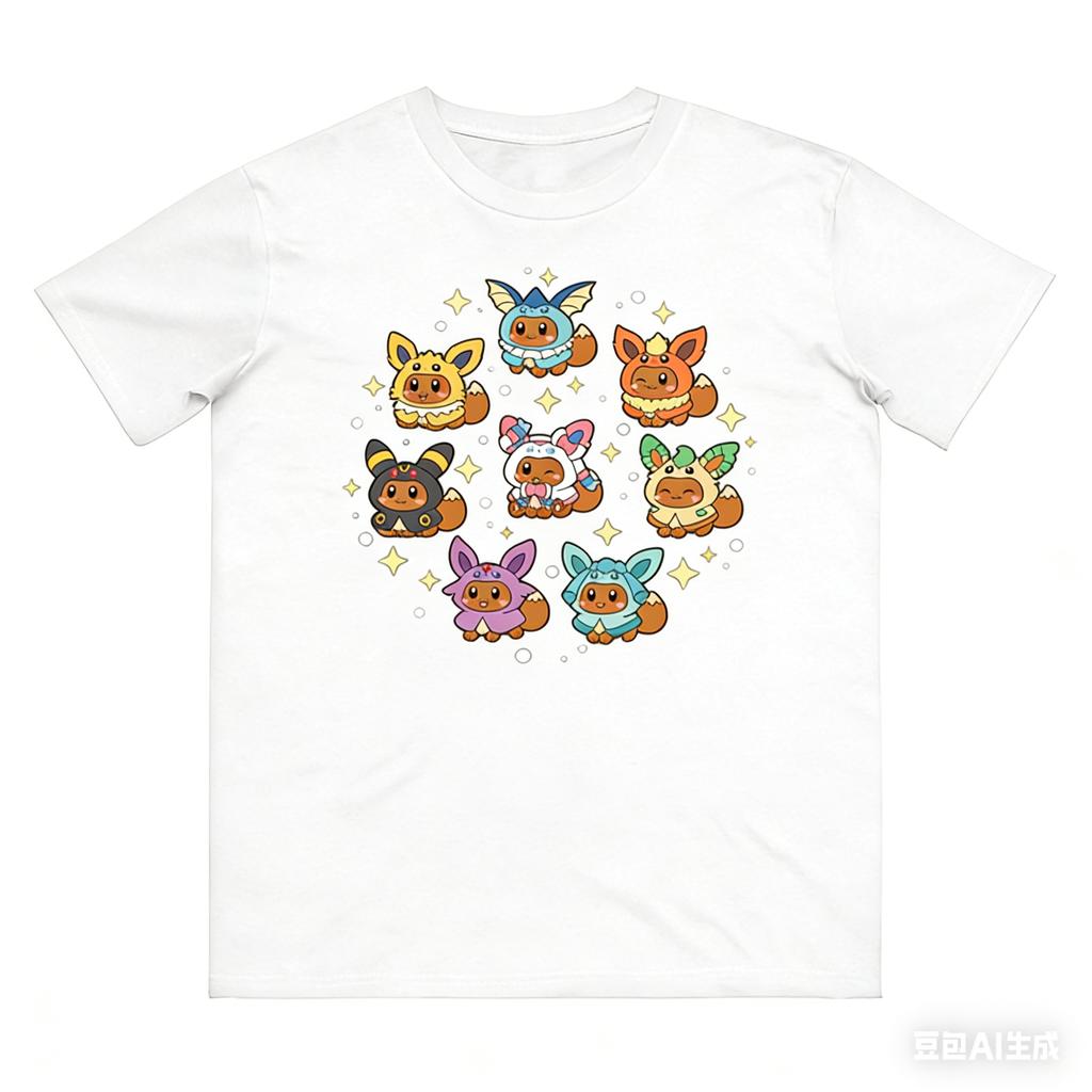 2026 Summer Eevee Retro Cosplay Tshirt Unisexs Oversize Casual Cotton Printed Shortsleeved Unisex Childrens Sports Shirt