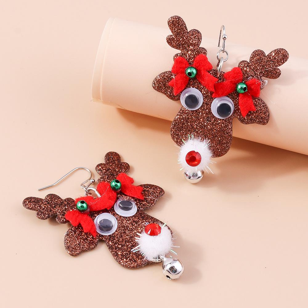 2024 Christmas Reindeer Earrings: Sequin Bow & Jingle Bell Ear Hooks