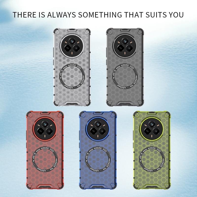 Honeycomb Style Armor Shockproof Phone Case For Realme 14 Pro Plus Four Corners Airbags Magnetic Wireless Charging Back Cover