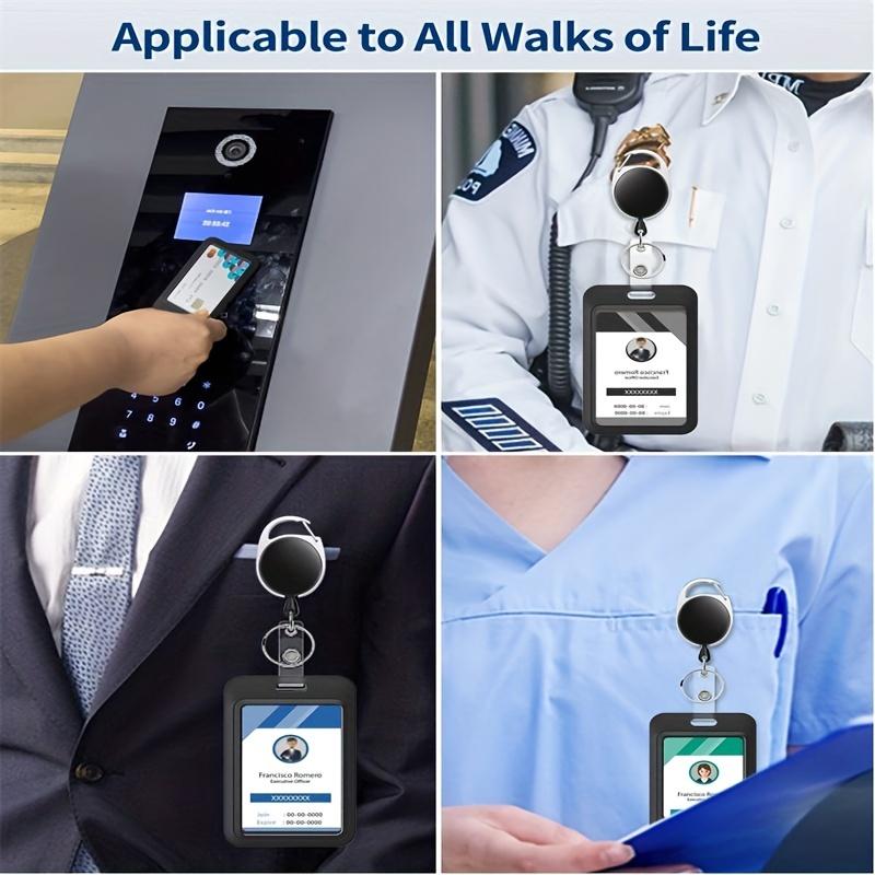 3 Stück Ausweis-Halter mit Schieber-Rückseite Namensschild-Halter Mitarbeiter-Ausweis-Hülle mit Ausweisrolle Brusttaschen-Ausweishalter mit Ausweisrolle