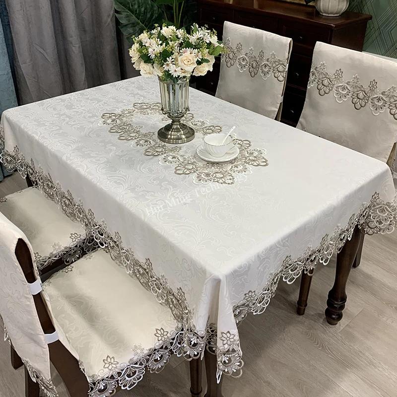 Tovaglia Rettangolare Ricamo di Lusso Pizzo Copritavola Rotondo Floreale Elegante Grembiule da Tavola Tovaglia da Pranzo Bandierina da Tavola Asciugamani