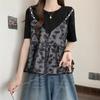 Summer French and Western Style Fake Two Short Sleeved T-shirts for Women's Unique Tops