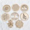 5pcs/lot 15cm Tree of Life Chakra Flower of Life Natural Symbol Wood Carved Coaster Home Kitchen Decor Creative Pattern Coaster