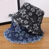 Stylish Distressed Trim Flower Print Fisherman Hat Breathable Bucket Hat for Spring Autumn Daily Outfit Fashion Headwear