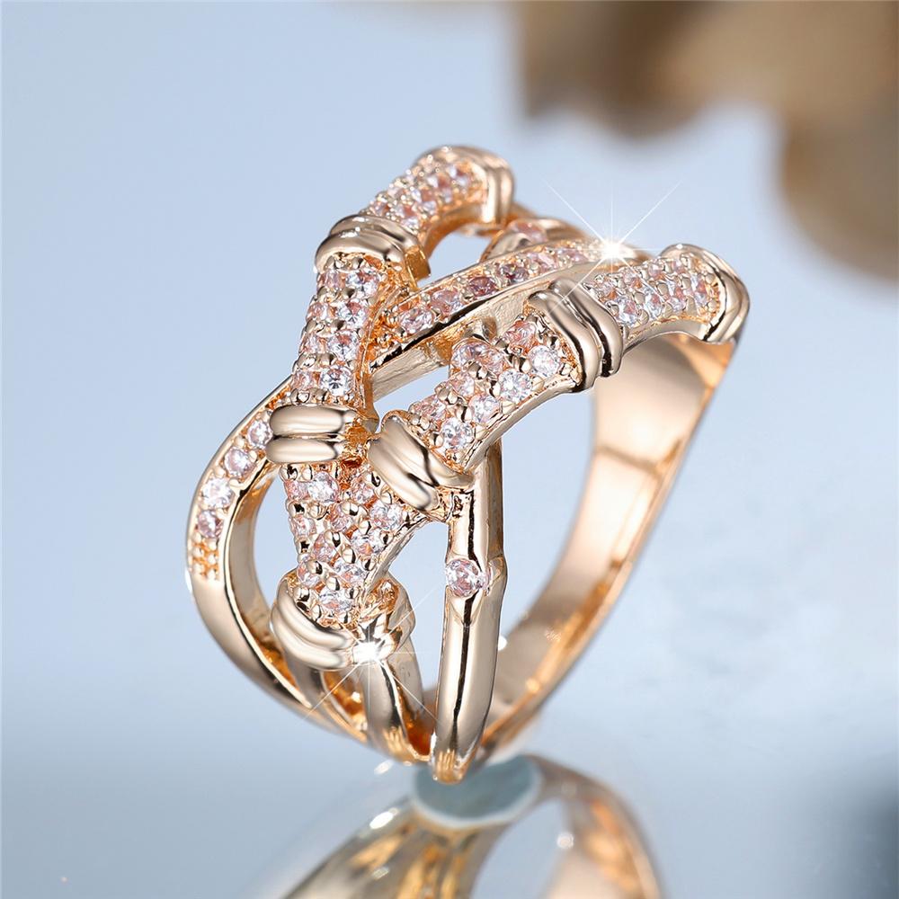Unique Style Female White Zircon Stone Engagement Ring Vintage Yellow Gold Color Wedding For Women