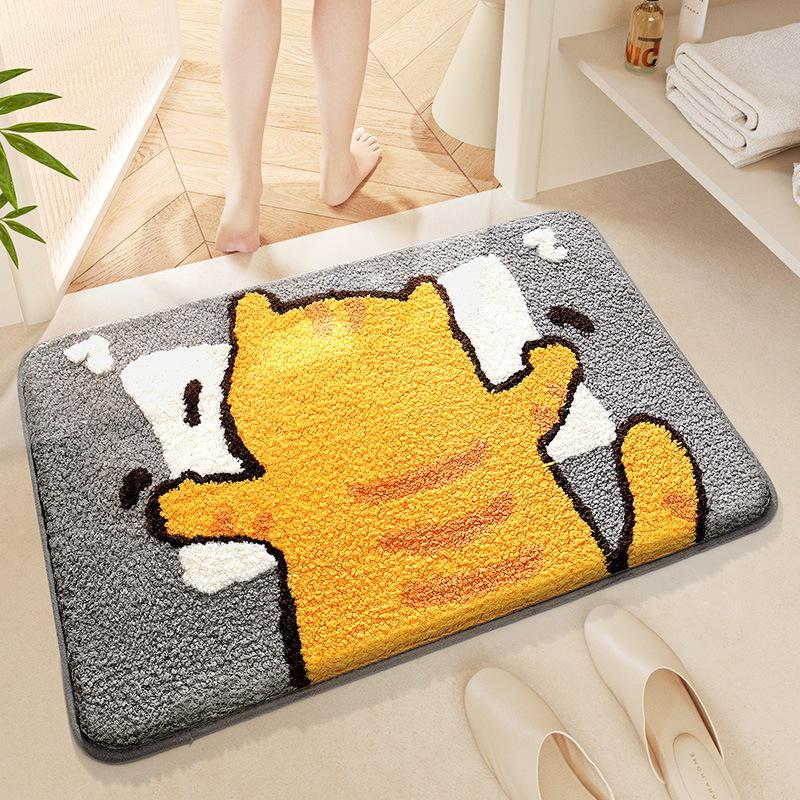 Bathroom Door Water Absorbent Floor Mat Home Cute Animal Pattern Non Slip Rug Toilet Entryway Foot Mat For Bathroom Use