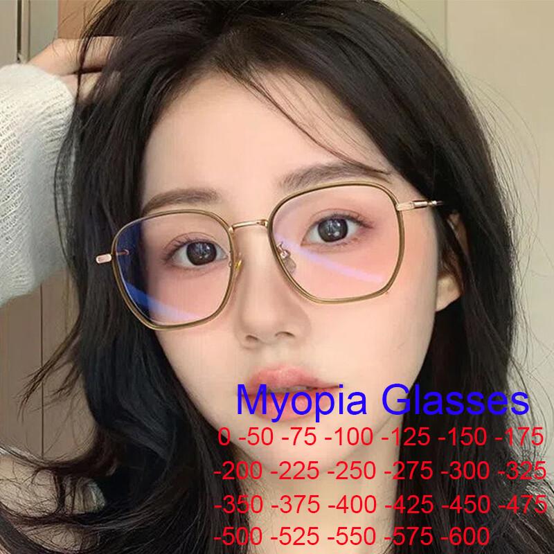 Blue Light Glasses Female Alloy Diopter Polygons Luxury Spectacle Premium Green Metal Gents Myopia Minus Ladies Optical Male Vision Eyewear Eyewear