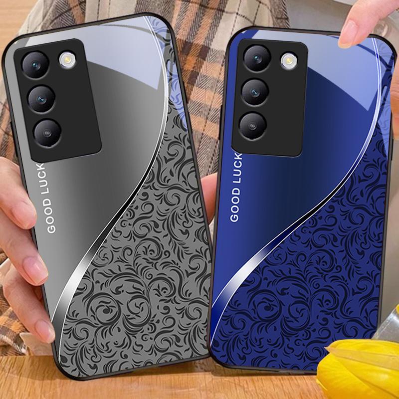 Gradient Pattern For Y72 33S 11 03 36 96 Lite 35 16 Iqoo 12 V40 SE 5G 29 40 21 30 X80 Pro Vivo Tempered Glass Phone Case Black