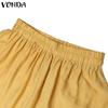 VONDA Two Pieces Women Crochet Hem Buttons Blouse Elastic Waist Shorts Outfits