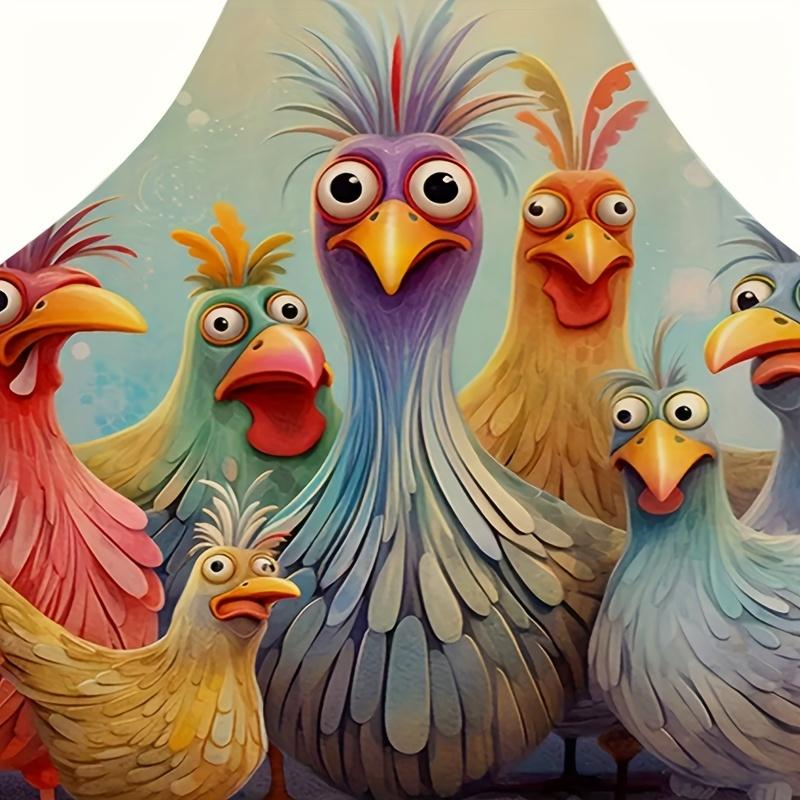 Flax Apron Colorful Chicken Pattern Sleeveless Kitchen Wear Home-cooked Apron Printed Bib Apron Kitchen Supplies.
