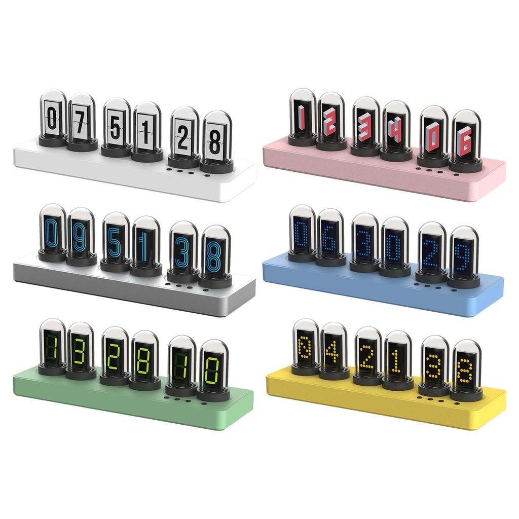 IPS Nixie Tube Clock 6 Bit IPS LCD Screen Retro Room Decor Creative Electronic Clock for Table Dorm Study Shelf Living Room