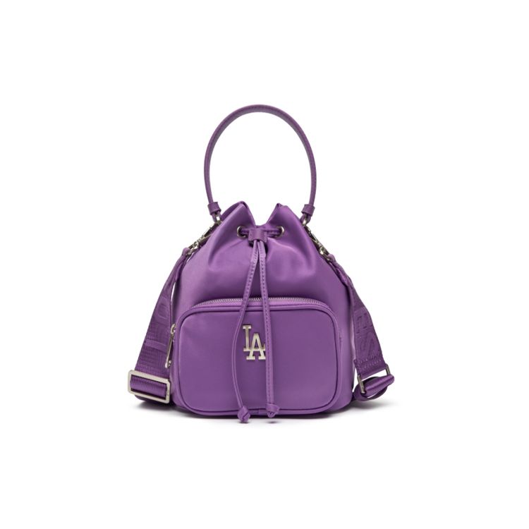 

MLB Solid Color Series LA Dodgers Metal Logo Drawstring Nylon Bucket Bag Unisex Bags Purple 3ABMS021N-07LDD Purple