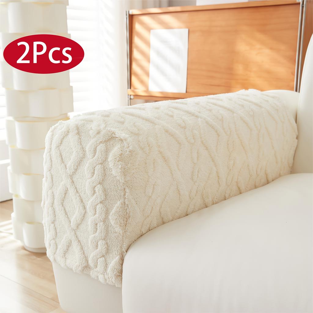 2pcs Velvet Quilted Sofa Covers - Soft Polyester & Spandex Blend, Elastic Fit, Non-Slip &, Machine Washable, Pet-Friendly, Thickened Warmth