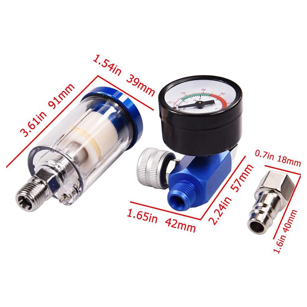 HVLP Sprayer Air Regulator Pressure Gauge +In-line Water Trap Filter JP/EU/US Adapter Air Pressure Regulator Gauge for Airbrush