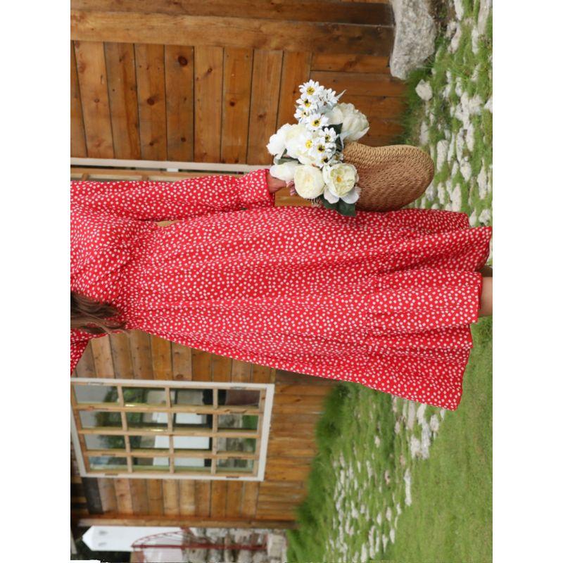 Bohemia Fashion Spring & Fall New Fashion V Neck Waist-Tight Elegance Floral Flounce Long Sleeves Dress Dress