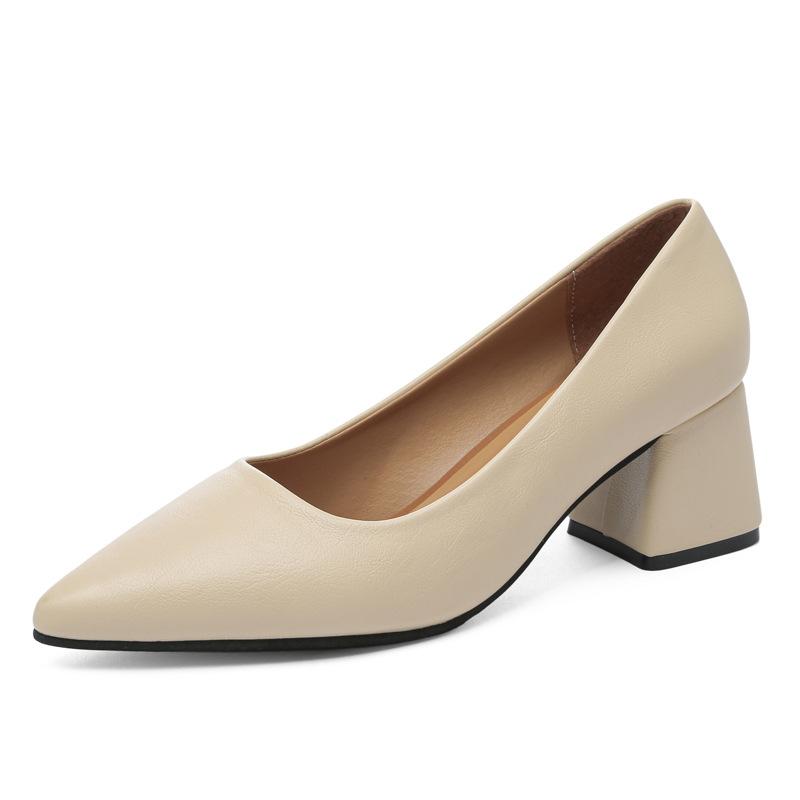 New high-heeled women's shoes Mary Jane small leather shoes thick-heeled women's shoes French professional single shoes women's light-mouth shoes