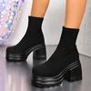 Women's Slip On Chunky Platform Boots Gothic Punk Style High Heel Sock Ankle Boots Woman Autumn Winter Streetwear Fashion Shoes