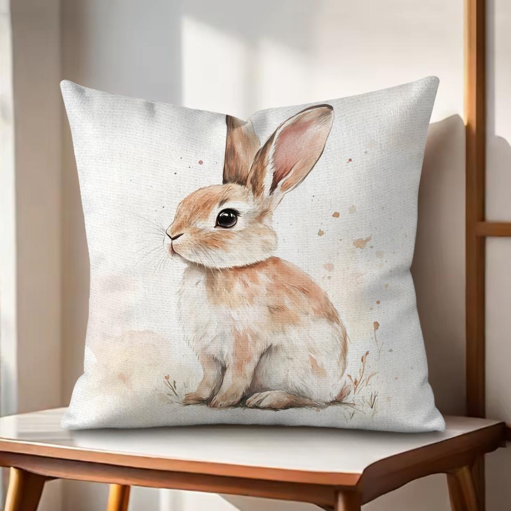 Cute Retro Bunny Cushion Cover Natural Linen Organic Fabric DoubleSided Printing Couch Pillow Covers Home Decor