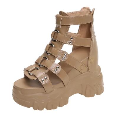 11CM Klassische Gladiator-Schuhe mit dicker Sohle Frau Sommer Klobige Sneaker Hohe Plateau-Sandalen Ausgeschnittene Keilabsätze Sandalias
