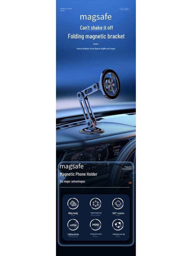 All-Metal 360° Rotating Magnetic Car Phone Holder with Mechanical Arm