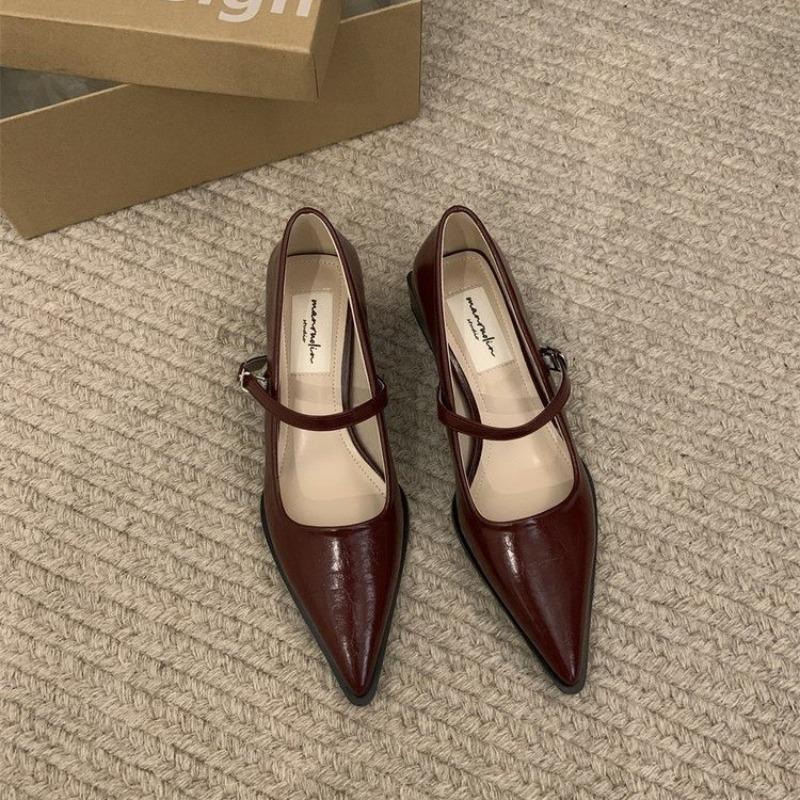 Fashion Retro Style Thick Heel Women Mary Jane Shoes Fashion Shallow Pointed Toe Ladies Comfort Office Pumps Footwear