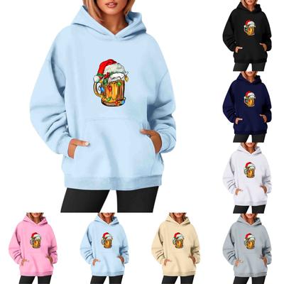 Damen Sweatshirts Rundhals Langarm Weihnachten Bedrucktes Oberteil Einfarbiges Kapuzenshirt