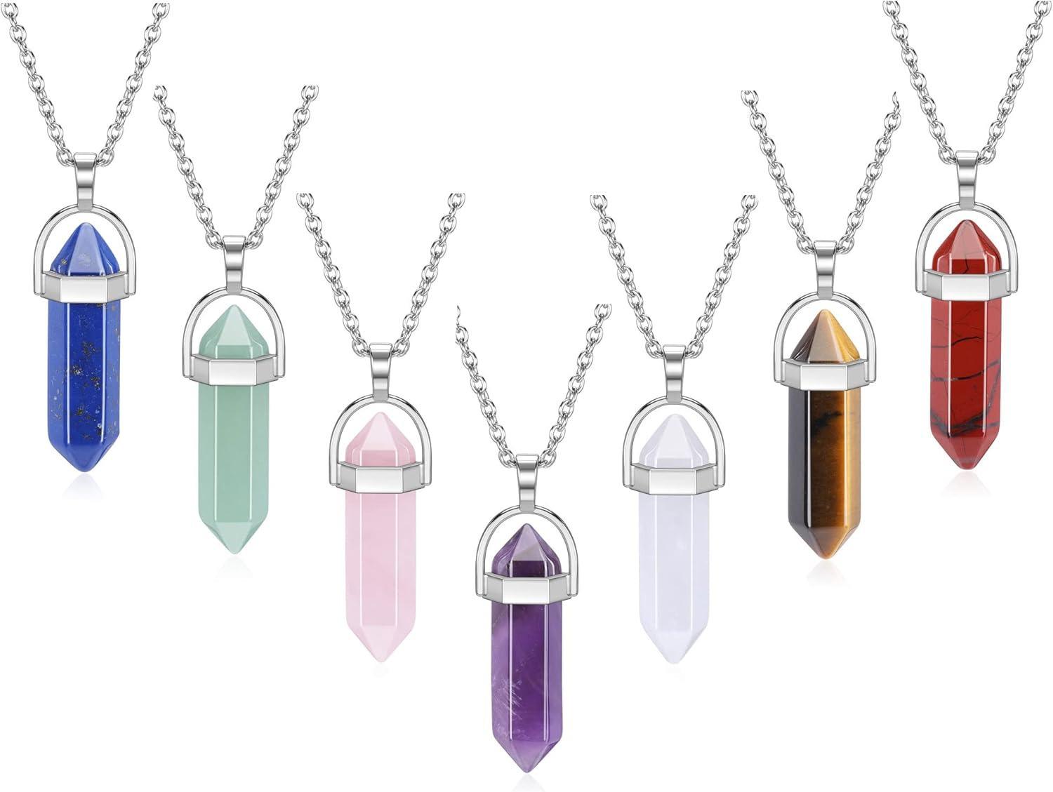 Jade Hexagonal Crystal Pendant Necklace - Multicolor Crystal Sweater Chain Red Stone