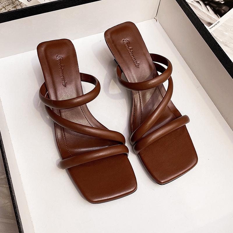 French slippers wear 22 years of new summer square heel fairy style high heel cool slippers