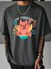 Unisex Summer Oversized T Shirt Cute Hungry Devil Food Letter Graphic Tee Casual Hip Hop Loose Short Sleeve Streetwear Fashion Top