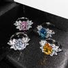 Open Ring with Simulated Asscher Cut Yellow Diamond and Swiss Topaz Blue Pink Gemstone for Women
