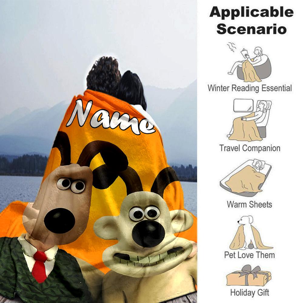 Personalisierbare Decke mit Namen Personality Wallace und Gromit, Weich & Warm, für Sofa, Büro, Bett, Reise, Mittagspause, Geschenk, Geeignet für Alle Jahreszeiten