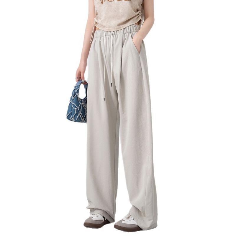White Sports Wide-leg Straight-leg Pants Women's Summer Thin Mid-waist Drape Loose Casual Small Banana Scimitar Pants