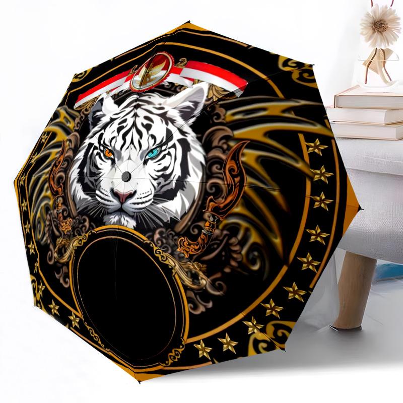 Tiger Yin Yang Artwork Outdoor Automatic Umbrella Retractable Design with 8-Rib Durability Lightweight Perfect Gift for Friends Family