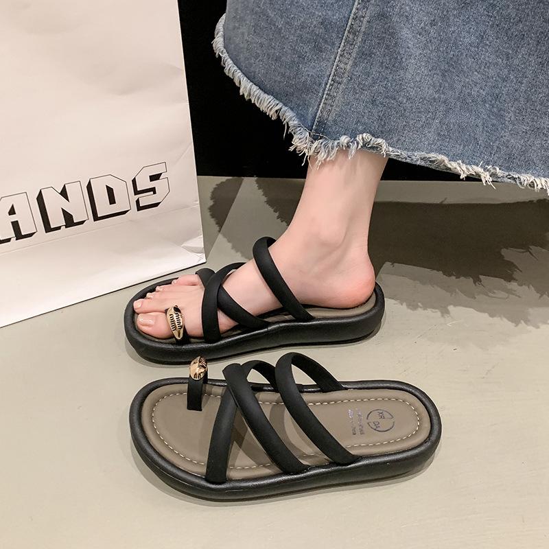 

Толстые тапочки с закрытым носком, женские, лето 2025, новая модная одежда, высокие сандалии Fairy Wind Cross Beach 40 чёрный