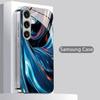 Blue Chrome Fluid Pattern 2D Phone Case for Samsung S26 S25 S24 S23 S22 S21 S20 A56 A36 A16 Electroplated Glass Protective Cover