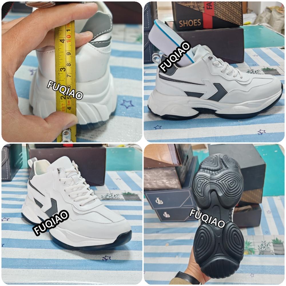 Fashion PU Leather Elevator Shoes for Men 8CM Invisible Height Increase White Sneakers Hidden Inner Heightening Casual Shoes New