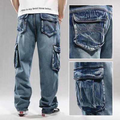 Men's American-Style Hip-Hop Multi-Pocket Wide-Leg Workwear Jeans Plus Size