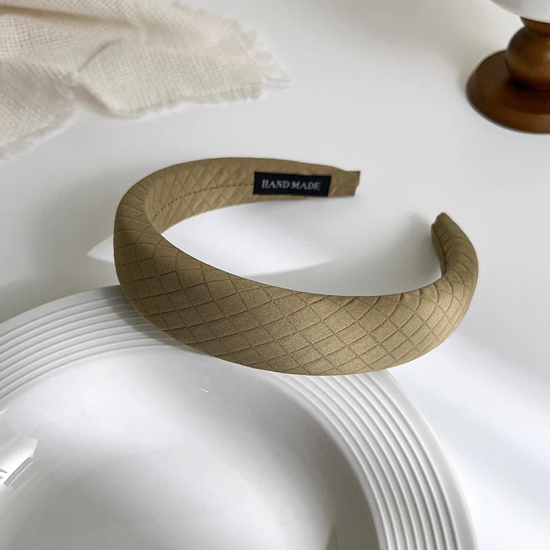 French Vintage Wide-brimmed Headband Women Rhombus Sponge Fabric Hair Band Fixed Face Wash Hoop Girls Hair Accessories