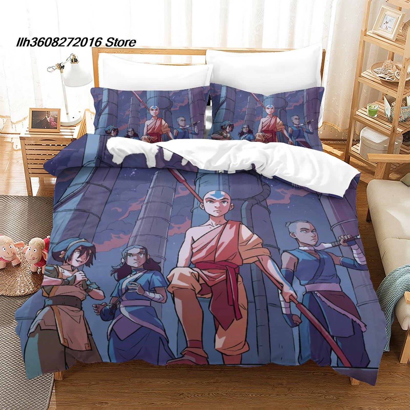 

New Avatar the last airbender Beding Set Single Twin Ful Quen King-Sized Dimensionsd Dimensions Bed Linen Set Aldult Kid Bedrom 3D Anime Bed Shet Se 100*200cm Single