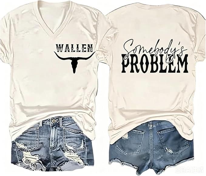 Women V‑Neck Short Sleeve T‑Shirt Double‑Sided Letter Print Casual Street Fashion Ladies Top S‑3XL
