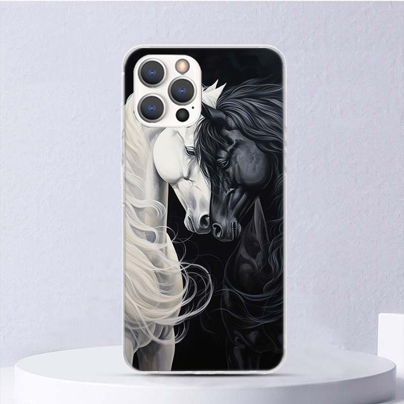 Animal Black Horse Soft Case For iPhone 16 17 Air 16E 15 Plus 11 12 13 Mini 14 Pro Max Phone Cover Apple 7 8 SE Coque Funda 16 1